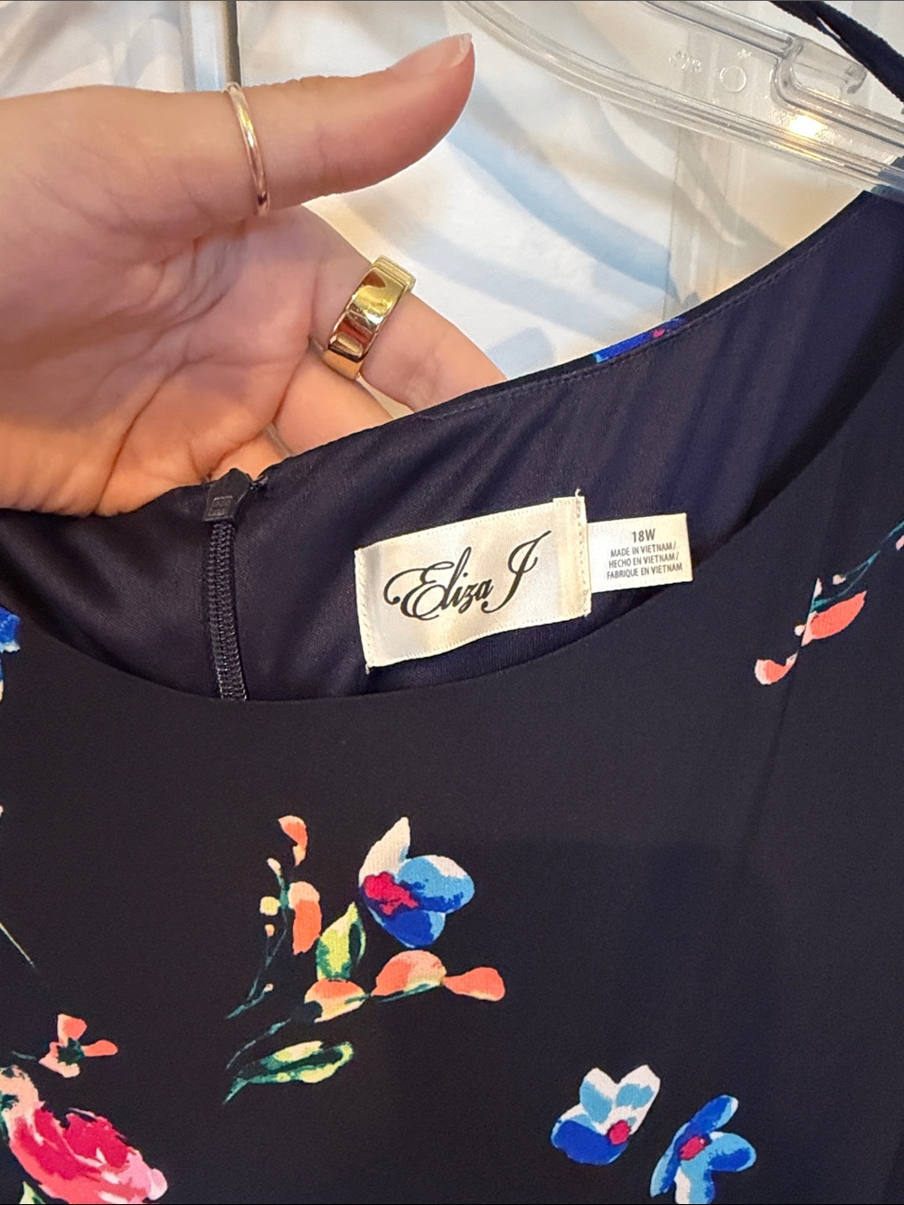 Eliza J Black Midi Dress with Pink & Blue Floral Border - Picture 2 of 2